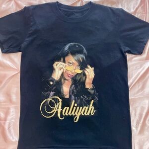 Black Graphic T-Shirt with Aaliyah Print